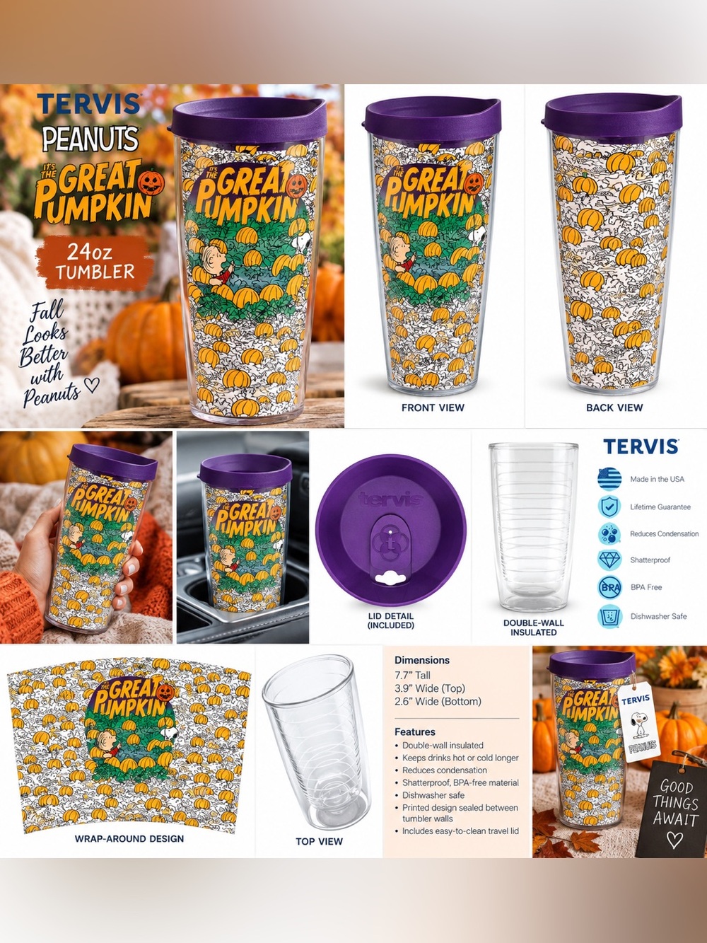 PEANUTS 🎃 TERVIS 
24oz TUMBLER  “THE GREAT PUMPKIN”🎃 
🚩NEW w/Tag